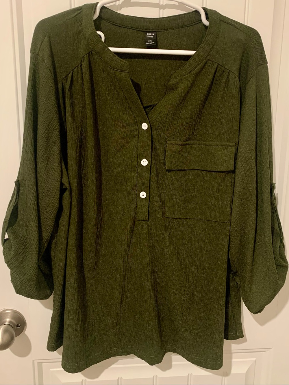 SHEIN Olive Green Button Henley Pocket Tunic